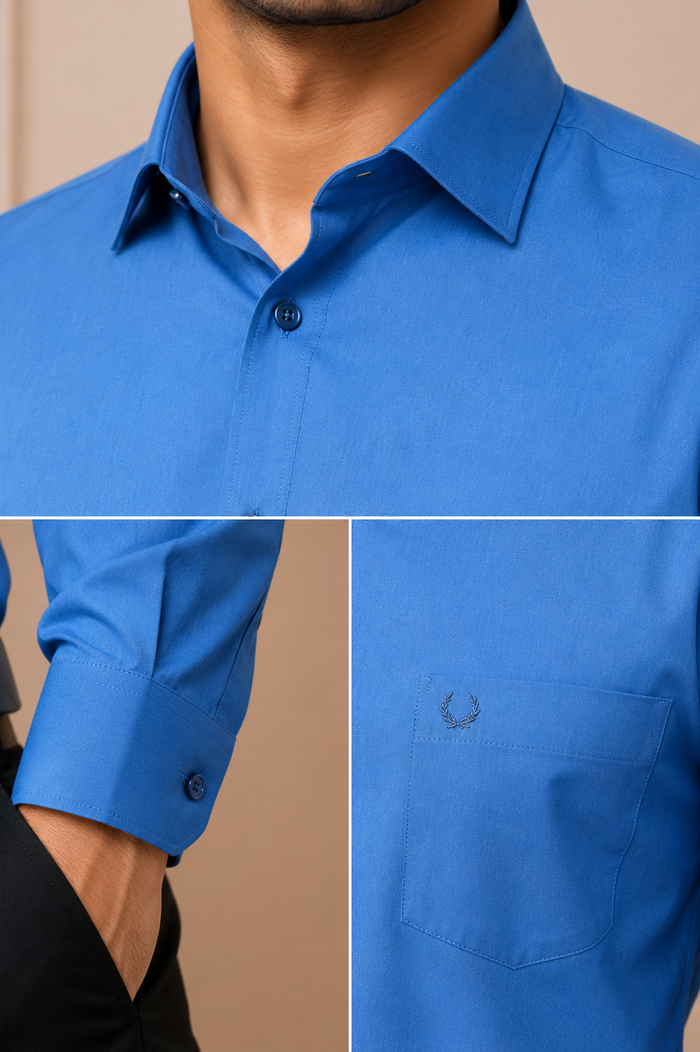 Men's Solid Blue Formal Shirt | Premium Tailored Fit | Full Sleeves