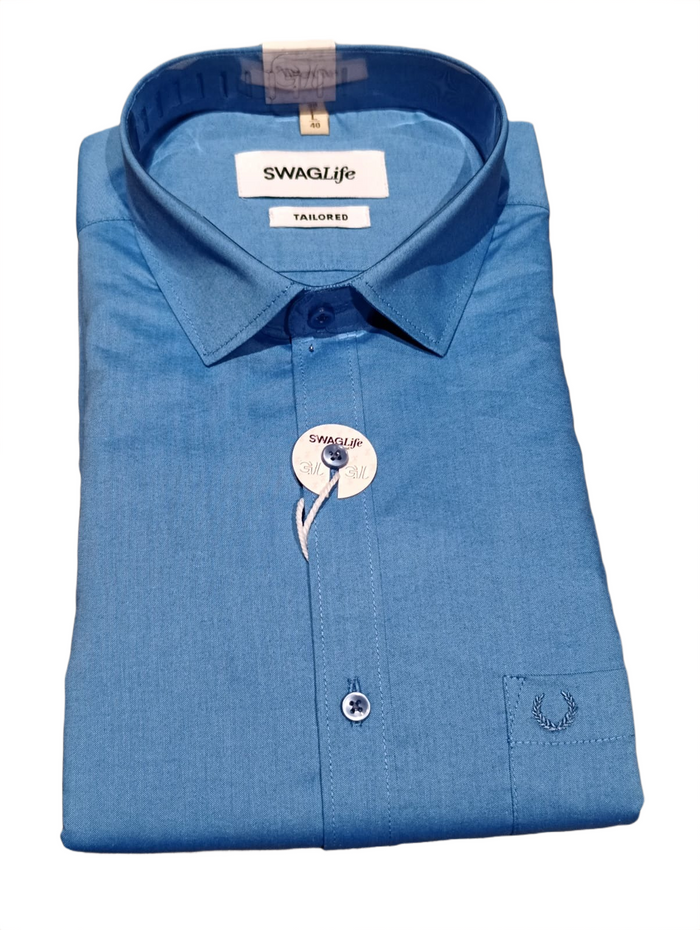 Men's Solid Blue Formal Shirt | Premium Tailored Fit | Full Sleeves