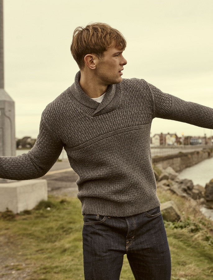 Men's Textured Shawl Collar Sweater - Steel Marl #color_steel-marl