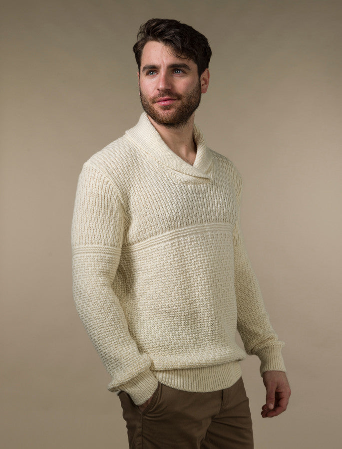 Men's Textured Shawl Collar Sweater - Natural White #color_natural-white