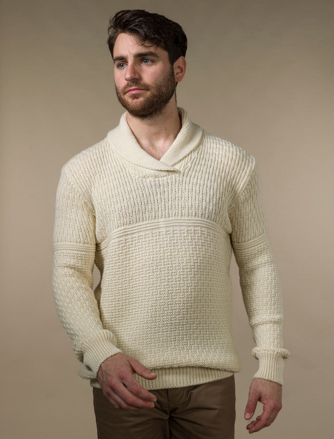Men's Textured Shawl Collar Sweater - Natural White #color_natural-white