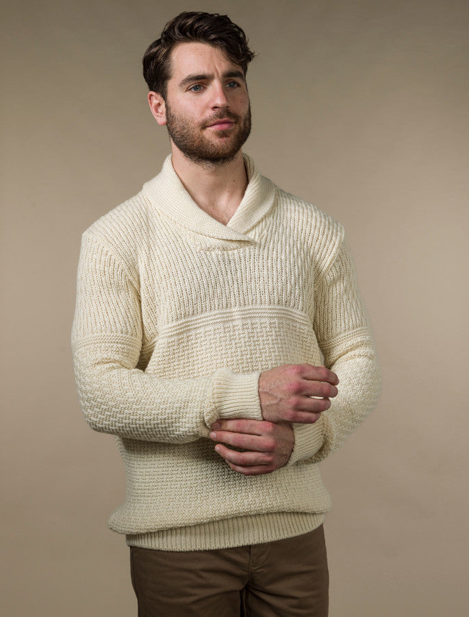 Men's Textured Shawl Collar Sweater - Natural White #color_natural-white