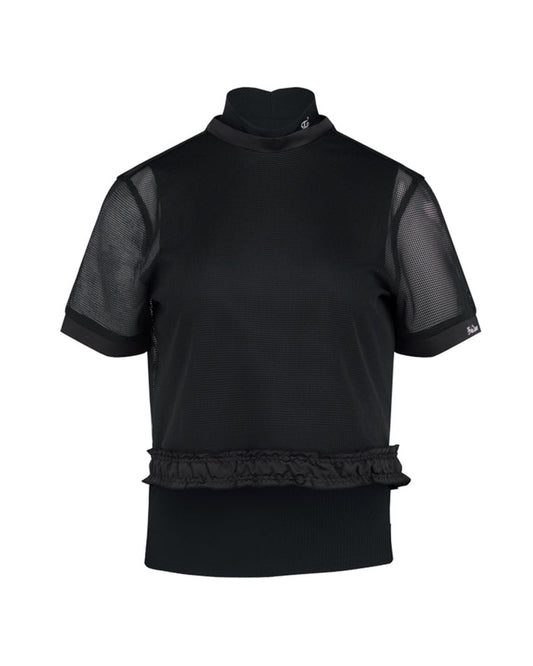 Mesh Crop Short Sleeve and Sleeveless Set (Black)