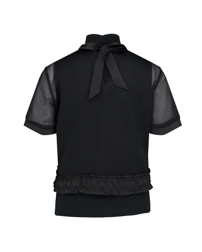 Mesh Crop Short Sleeve and Sleeveless Set (Black)