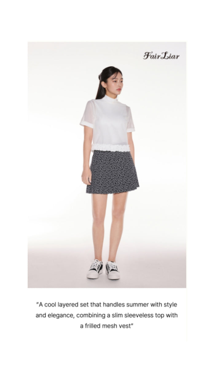 Mesh Crop Short Sleeve and Sleeveless Set (White)