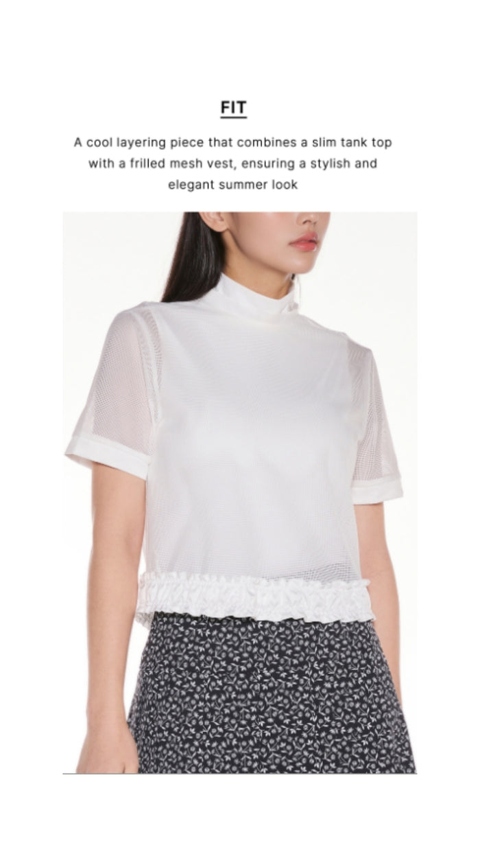 Mesh Crop Short Sleeve and Sleeveless Set (White)