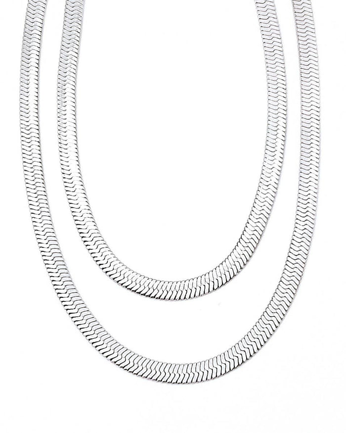 Mia Thick Silver Herringbone Necklace
