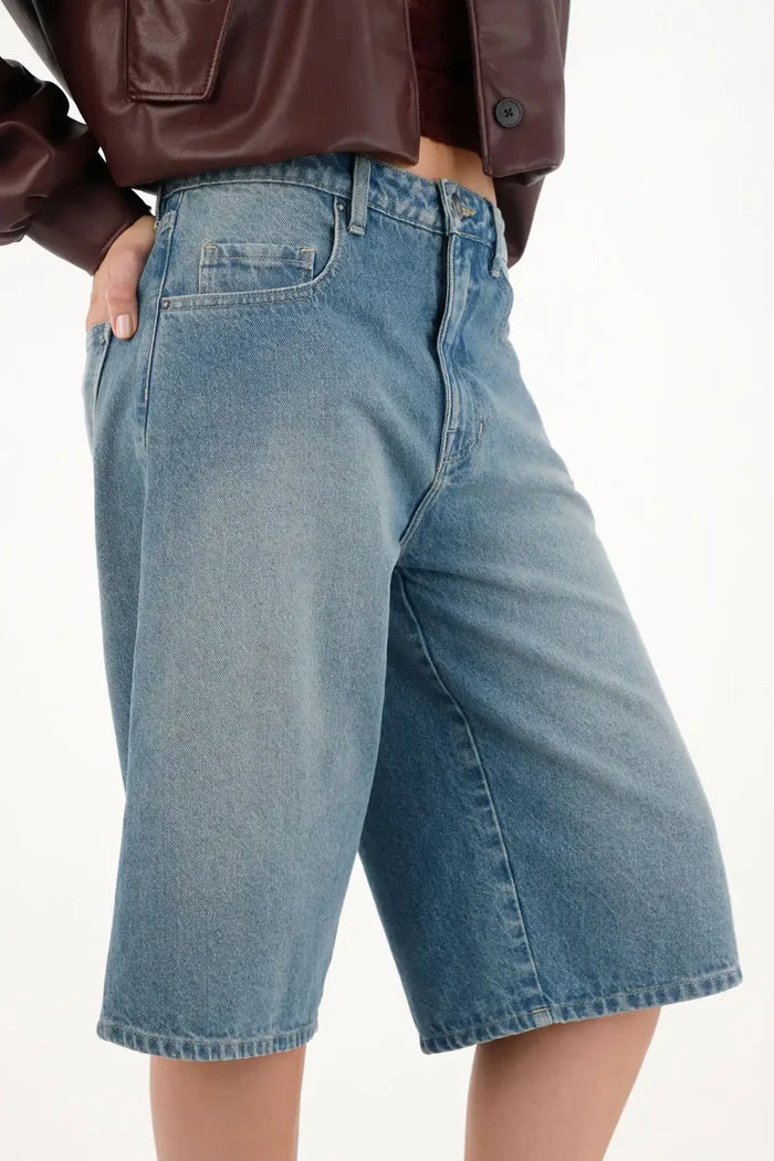 Mid Rise Blue Jorts for Women
