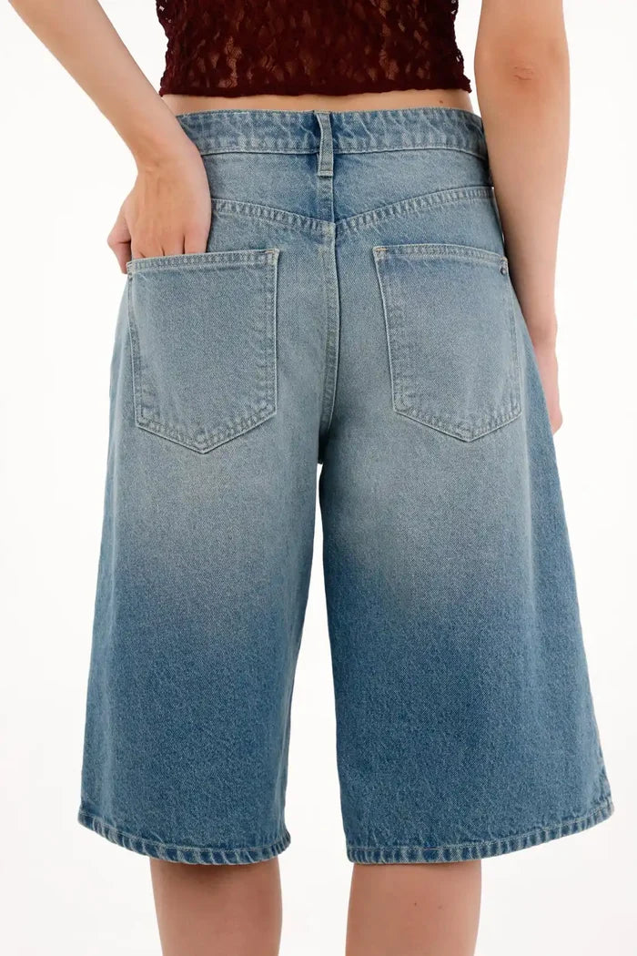 Mid Rise Blue Jorts for Women
