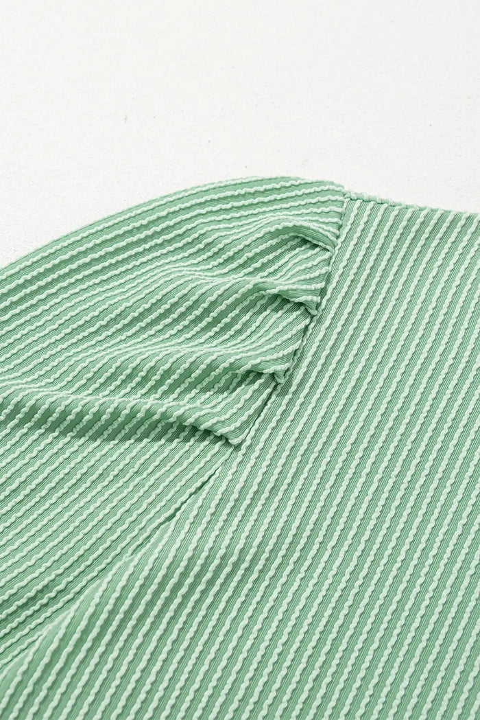 Mint Green Ribbed Knit Crew Neck Puff Sleeve Shift Mini Dress - Dresses/T Shirt Dresses