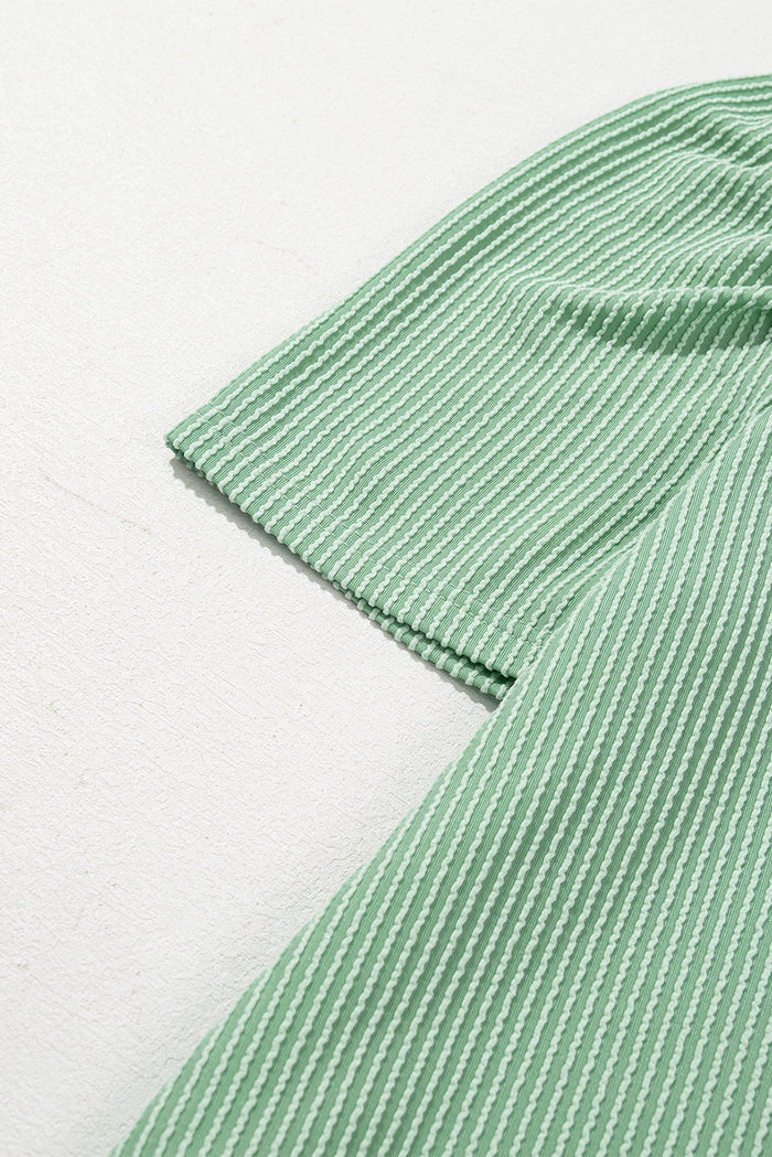 Mint Green Ribbed Knit Crew Neck Puff Sleeve Shift Mini Dress - Dresses/T Shirt Dresses