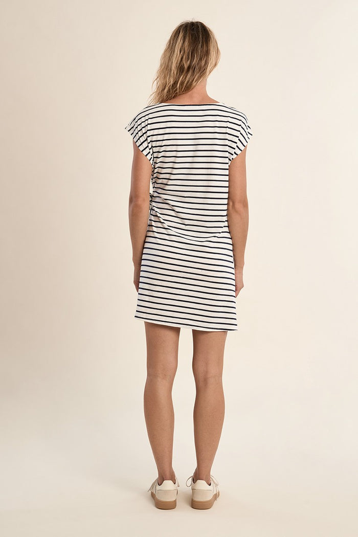 Molly Bracken Short Striped Dress in White/Navy