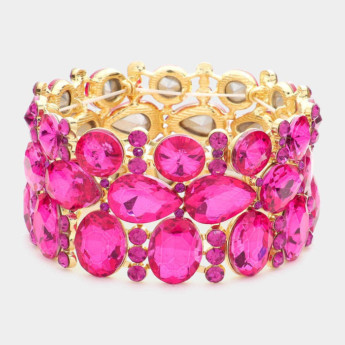 Style the Multi Stone Cluster Evening Stretch Bracelet exclusively at Born To Glam