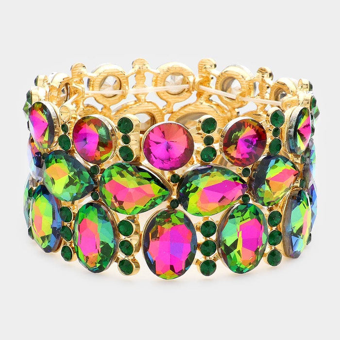 Style the Multi Stone Cluster Evening Stretch Bracelet exclusively at Born To Glam