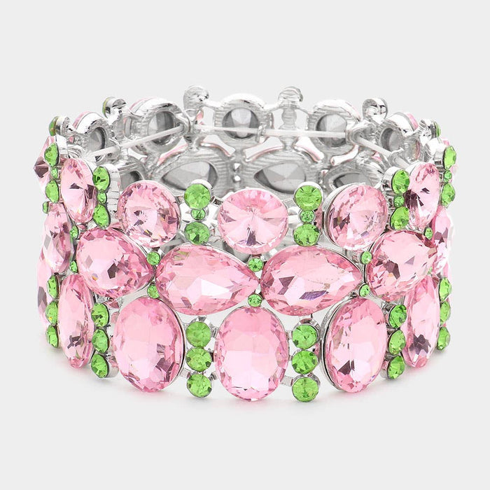 Style the Multi Stone Cluster Evening Stretch Bracelet exclusively at Born To Glam