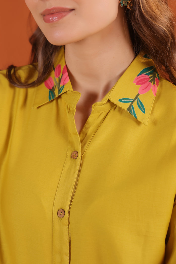 Mustard Yellow Floral Printed Cotton Co-ord Set