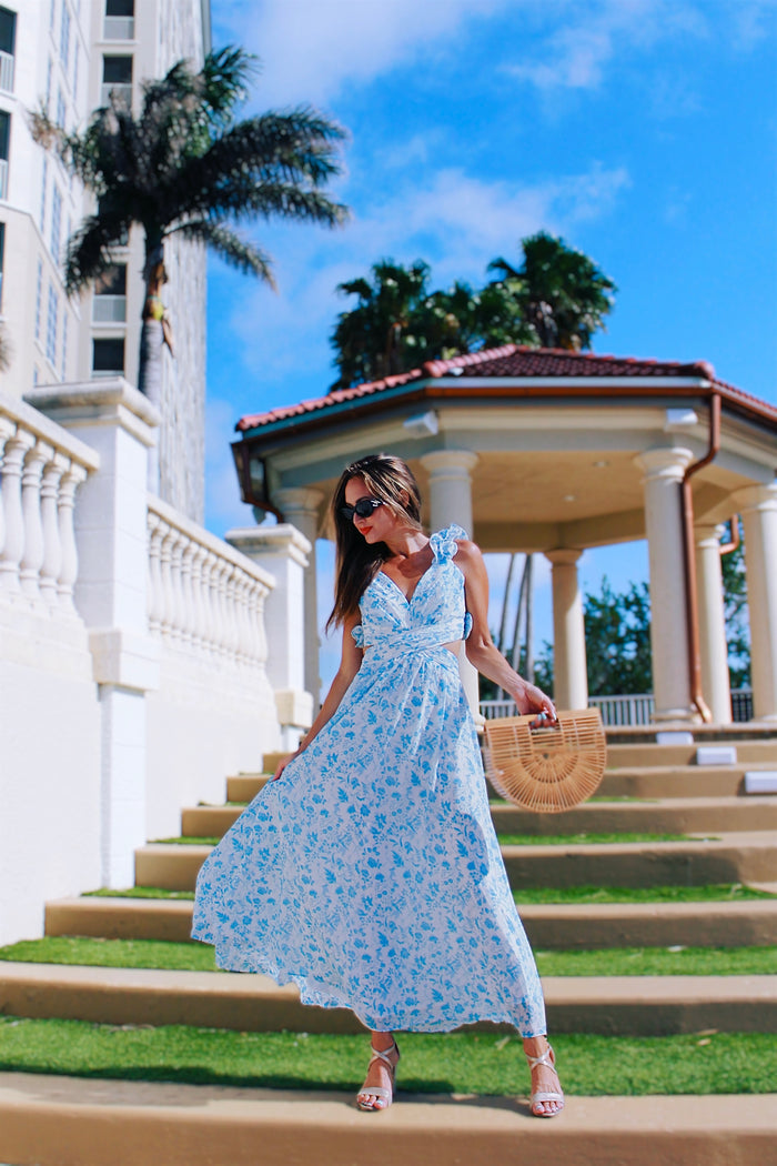 Nantucket Ruffle Floral Maxi Dress - Blue - Sale