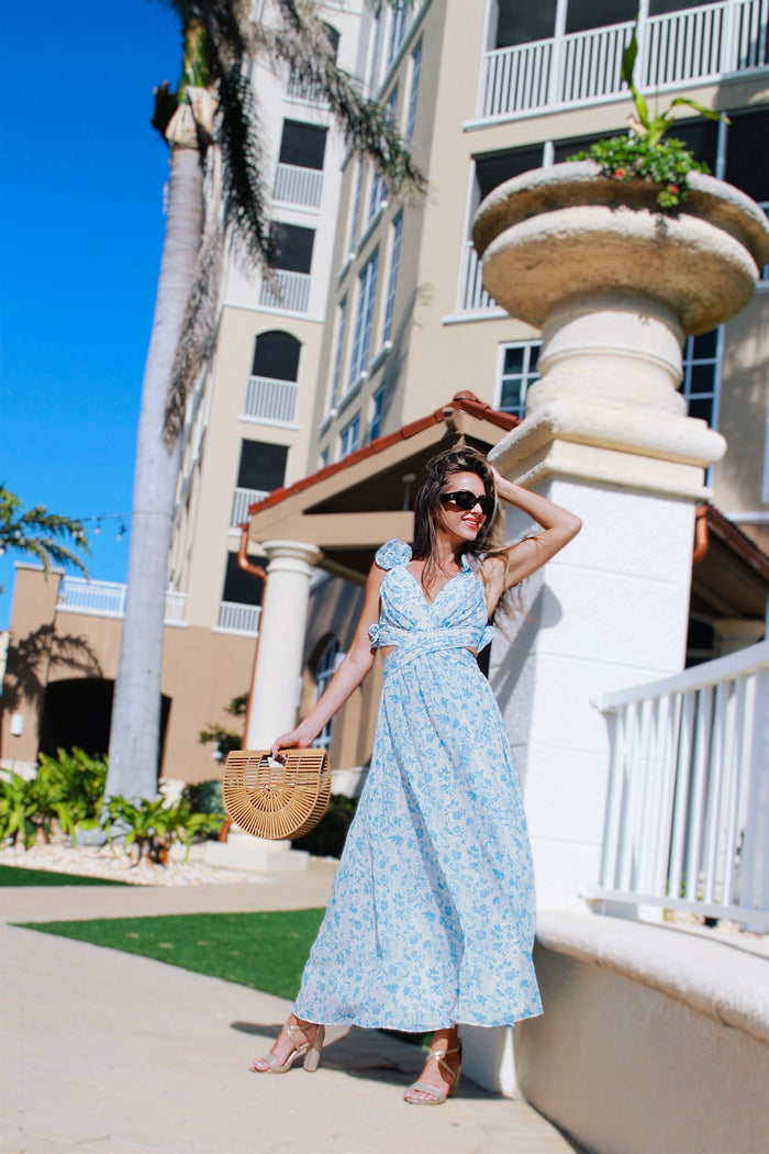Nantucket Ruffle Floral Maxi Dress - Blue - Sale