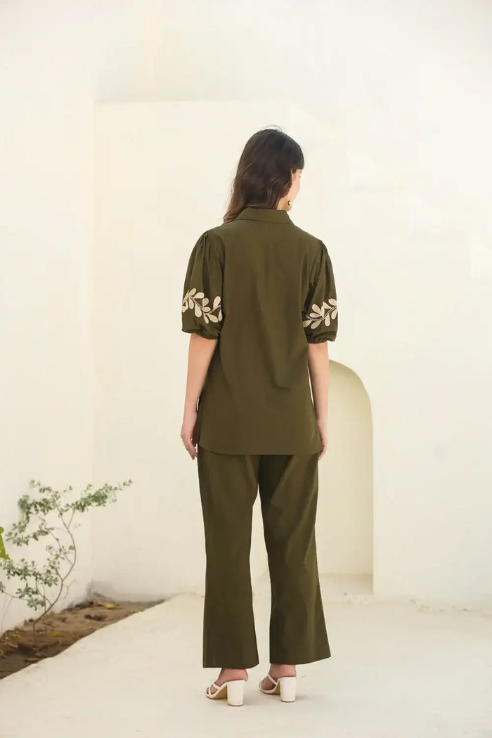 Nature’s Stitch Embroidered Olive Co-ord Set