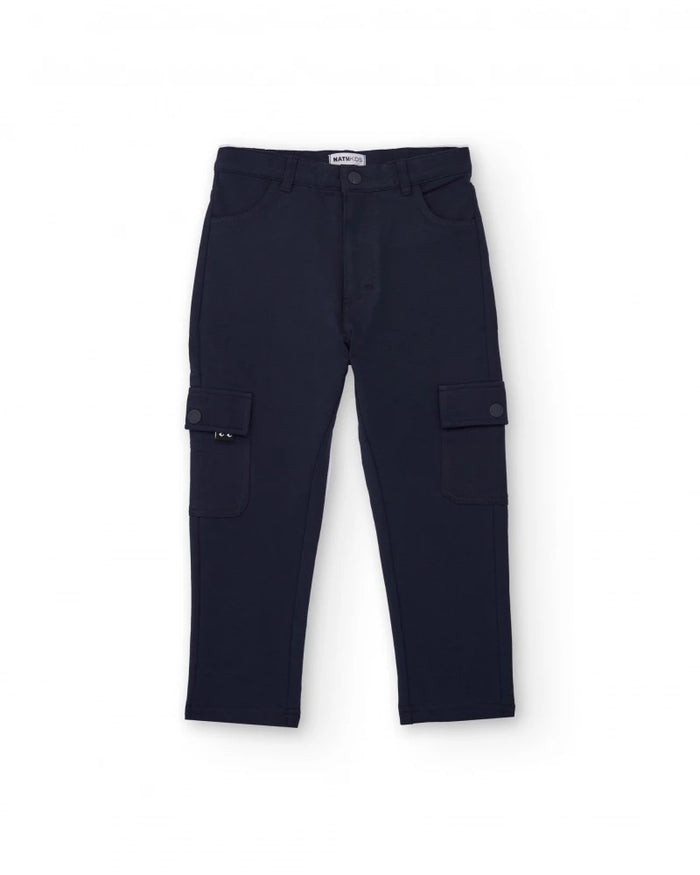 Navy blue cargo pants for boys with side pockets