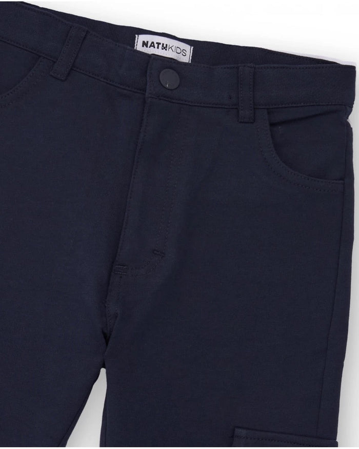 Navy blue cargo pants for boys with side pockets