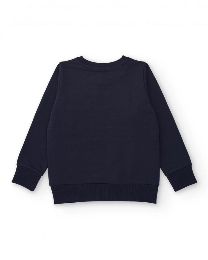 Navy blue sweatshirt with contrasting "LET'S ROCK" print