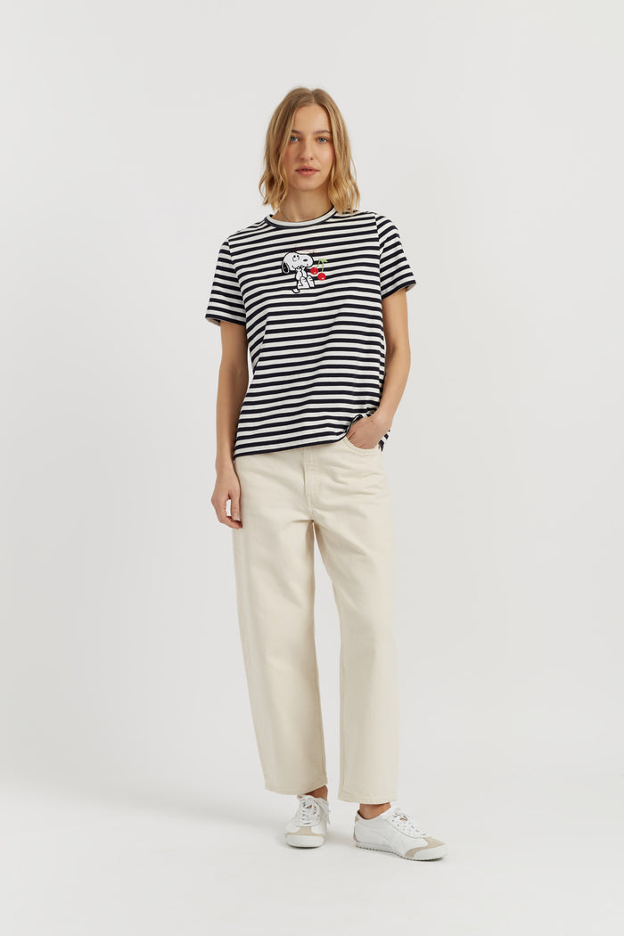 Navy Cotton Snoopy Breton Cherry T-Shirt
