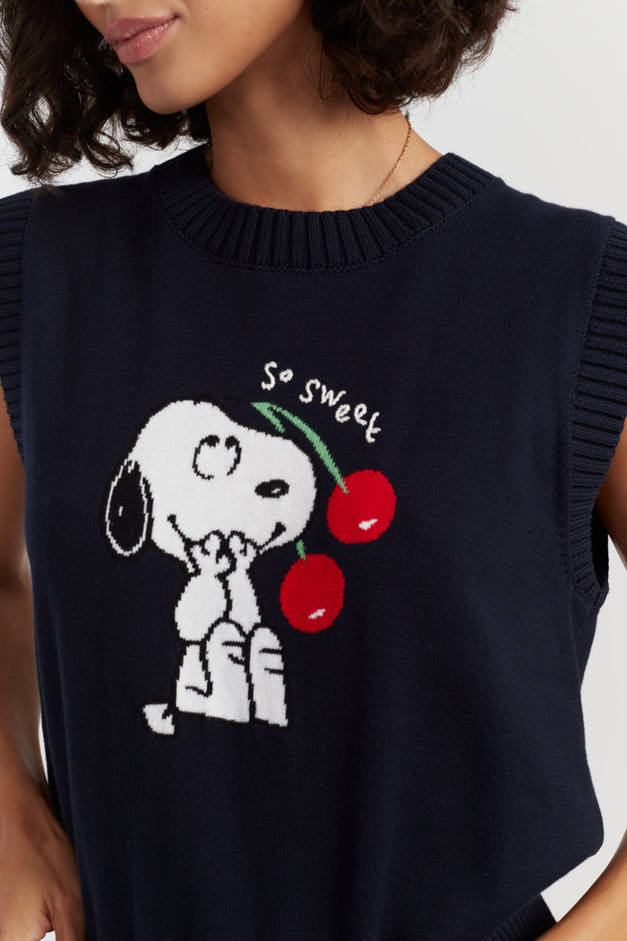 Navy Cotton Snoopy Cherry Tank