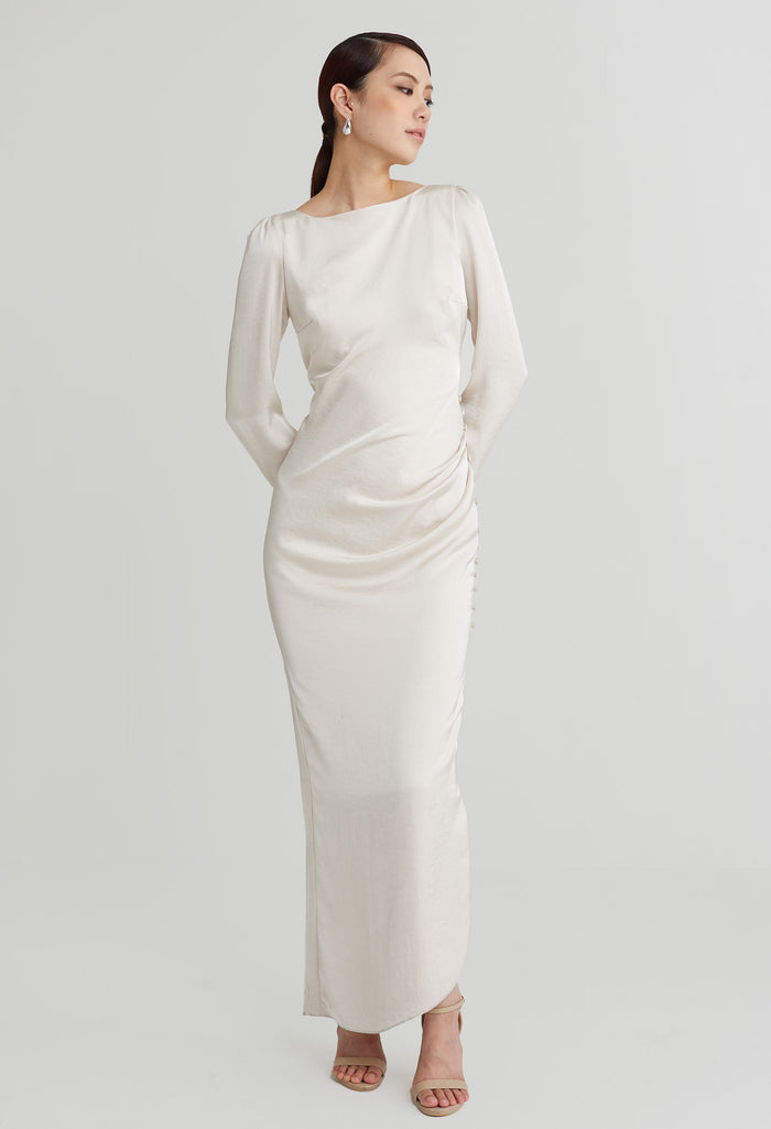 nichii X NURITA HARITH Opulent Slit Faux Button Maxi Dress