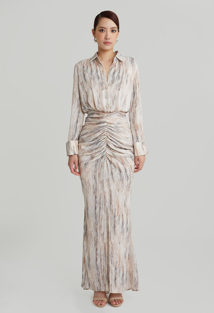 nichii X NURITA HARITH Patterned Ruched Front Collared Maxi Dress