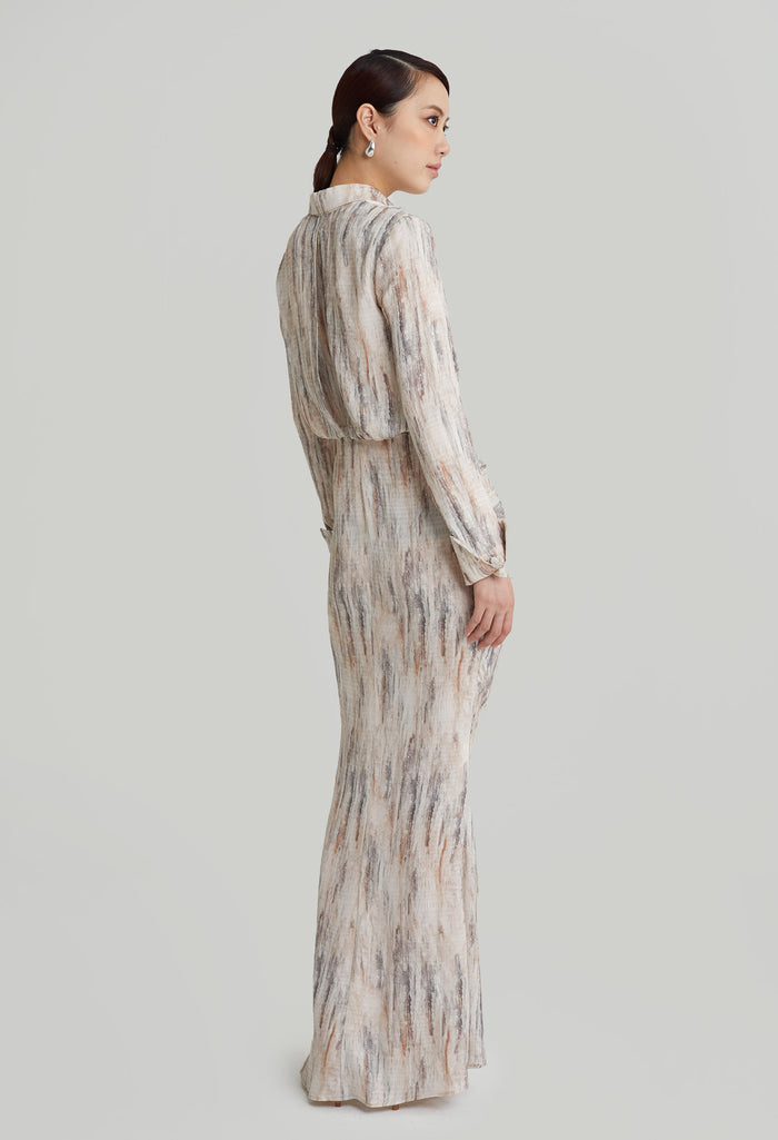 nichii X NURITA HARITH Patterned Ruched Front Collared Maxi Dress