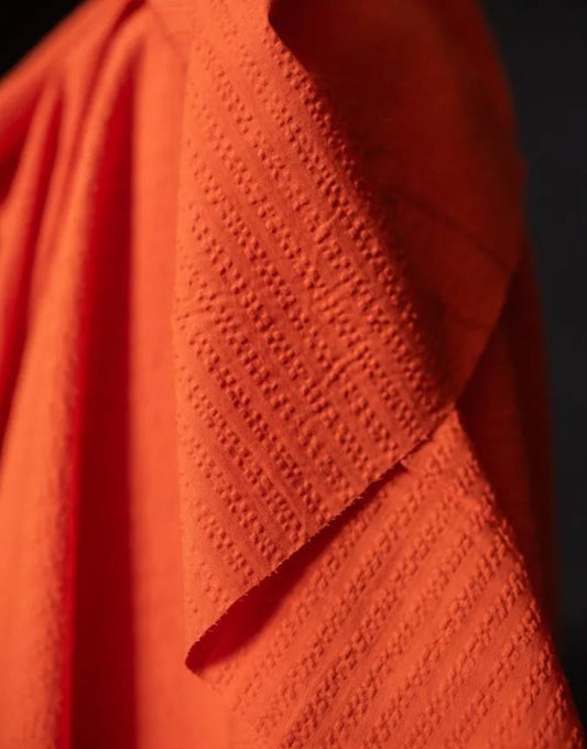 Orange Dynamite Organic Cotton Seersucker Stripe Fabric