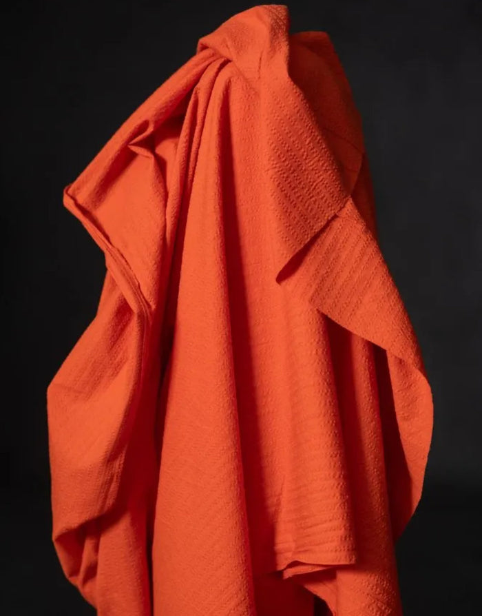 Orange Dynamite Organic Cotton Seersucker Stripe Fabric