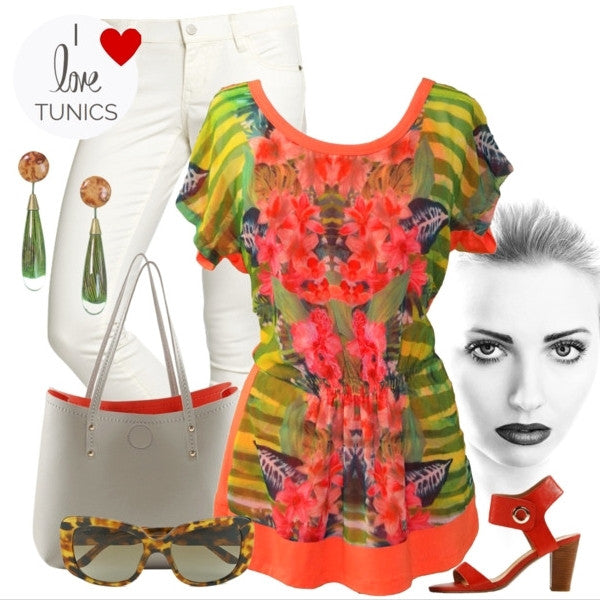 Orange Flower Tunic by CC with a floral pattern, featuring a relaxed fit and lightweight fabric, perfect for casual wear.