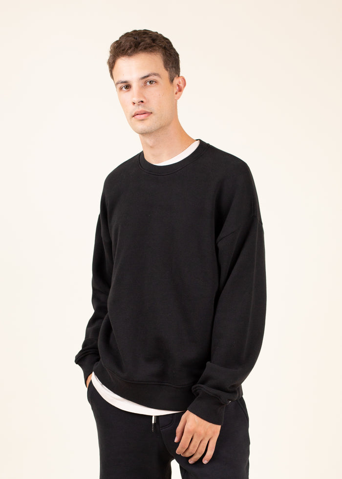 Front view of Oversized Fleece Crewneck on model