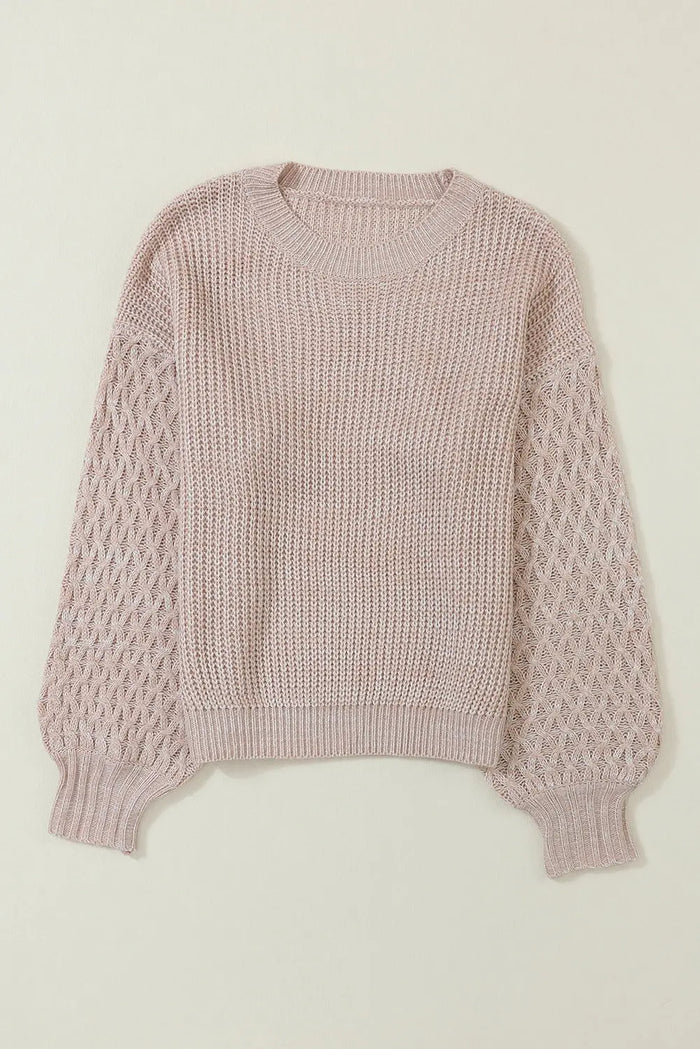 Parchment Cable Knit Sleeve Drop Shoulder Sweater - Sweaters & Cardigans/Sweaters