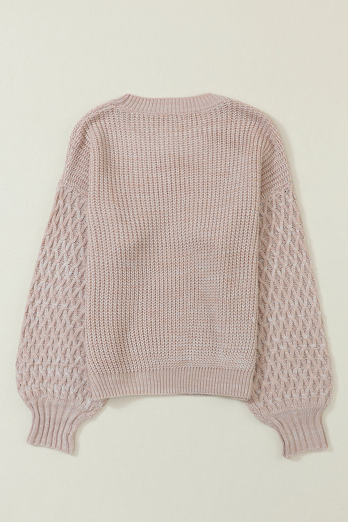 Parchment Cable Knit Sleeve Drop Shoulder Sweater - Sweaters & Cardigans/Sweaters