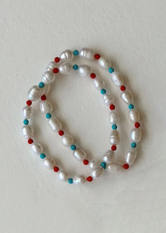 Pearly Anklet - Red, Blue & Pearl