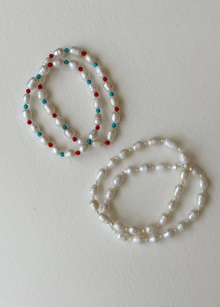 Pearly Anklet - Red, Blue & Pearl