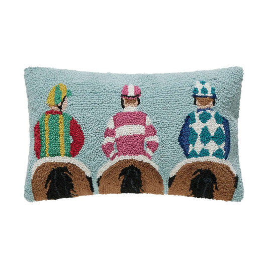 Peking Handicraft Jockey on Horses Throw Pillow | Wool Accent Pillow
