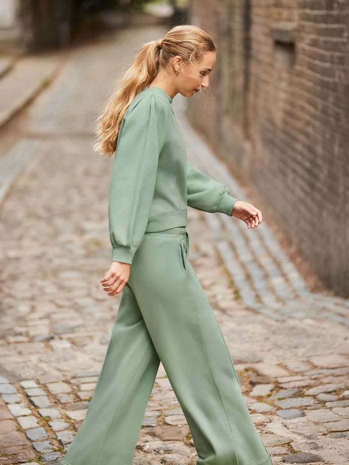 Petite Sage-Green Wide-Leg Sweatpants