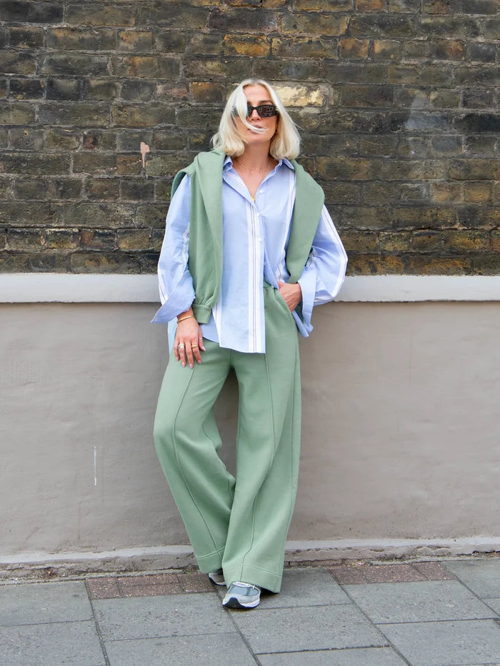 Petite Sage-Green Wide-Leg Sweatpants