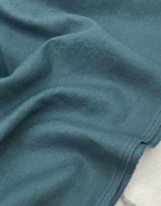 Petrol Blue Washed Pure Linen Fabric