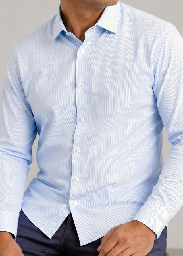Phenom Professional Light Blue Striped Long Sleeve Men's Dress Shirt