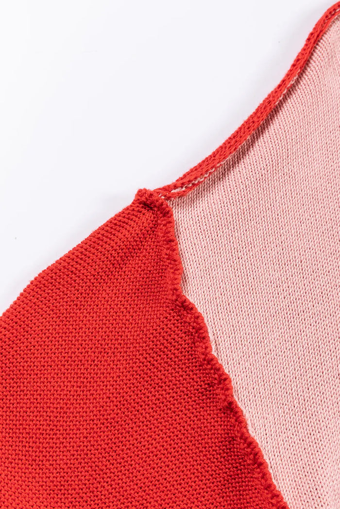 Pink Colourblock Bishop Sleeve Ribbed Trim Sweater - Sweaters & Cardigans/Sweaters