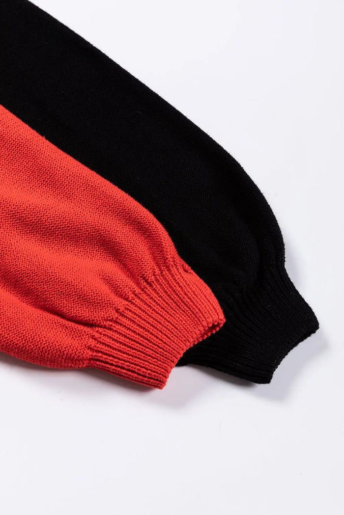 Pink Colourblock Bishop Sleeve Ribbed Trim Sweater - Sweaters & Cardigans/Sweaters