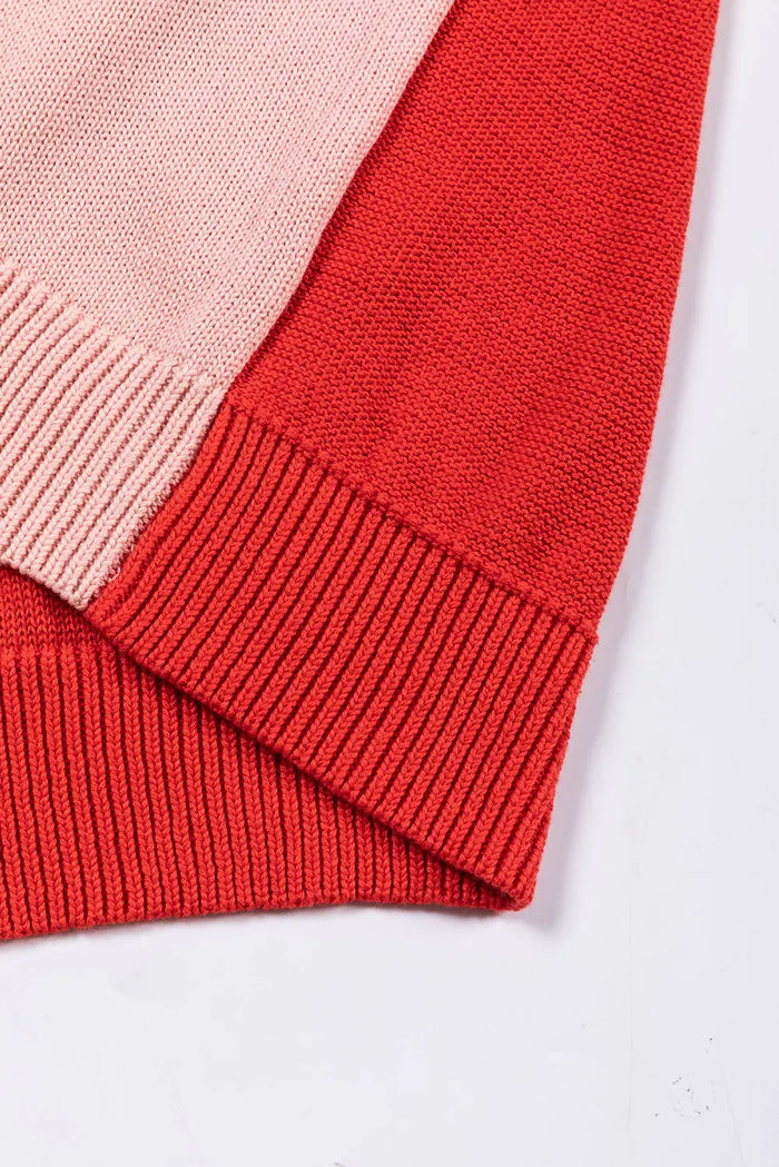 Pink Colourblock Bishop Sleeve Ribbed Trim Sweater - Sweaters & Cardigans/Sweaters