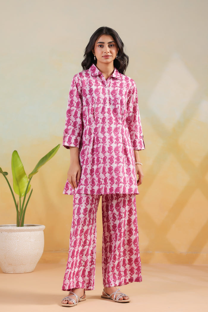 Pink Handblock Traditional Inspired Printed Cotton Co-ord Set