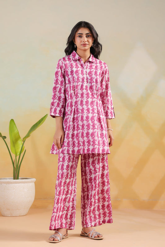Pink Handblock Traditional Inspired Printed Cotton Co-ord Set