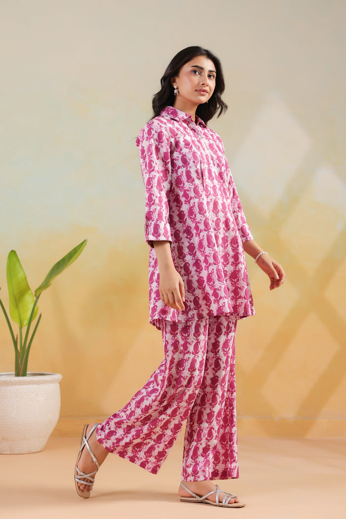 Pink Handblock Traditional Inspired Printed Cotton Co-ord Set